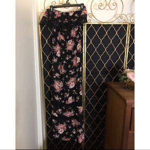 Floral and Lace Strapless Maxi Dress